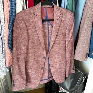Sayki Men’s sport coat jacket suit 46 slim fit burgundy